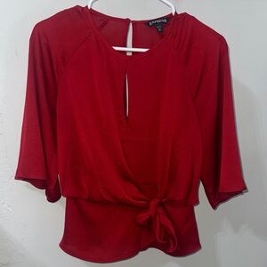 Express Women's Bold Red Tie-Front Blouse